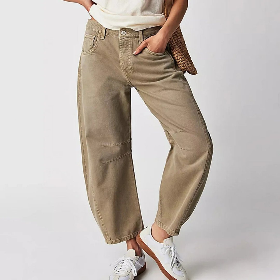 Women's taupe cropped barrel leg jeans