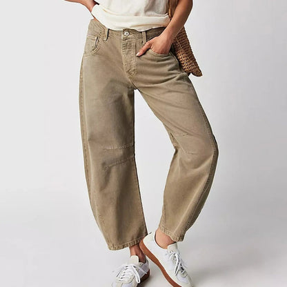 Women's taupe cropped barrel leg jeans