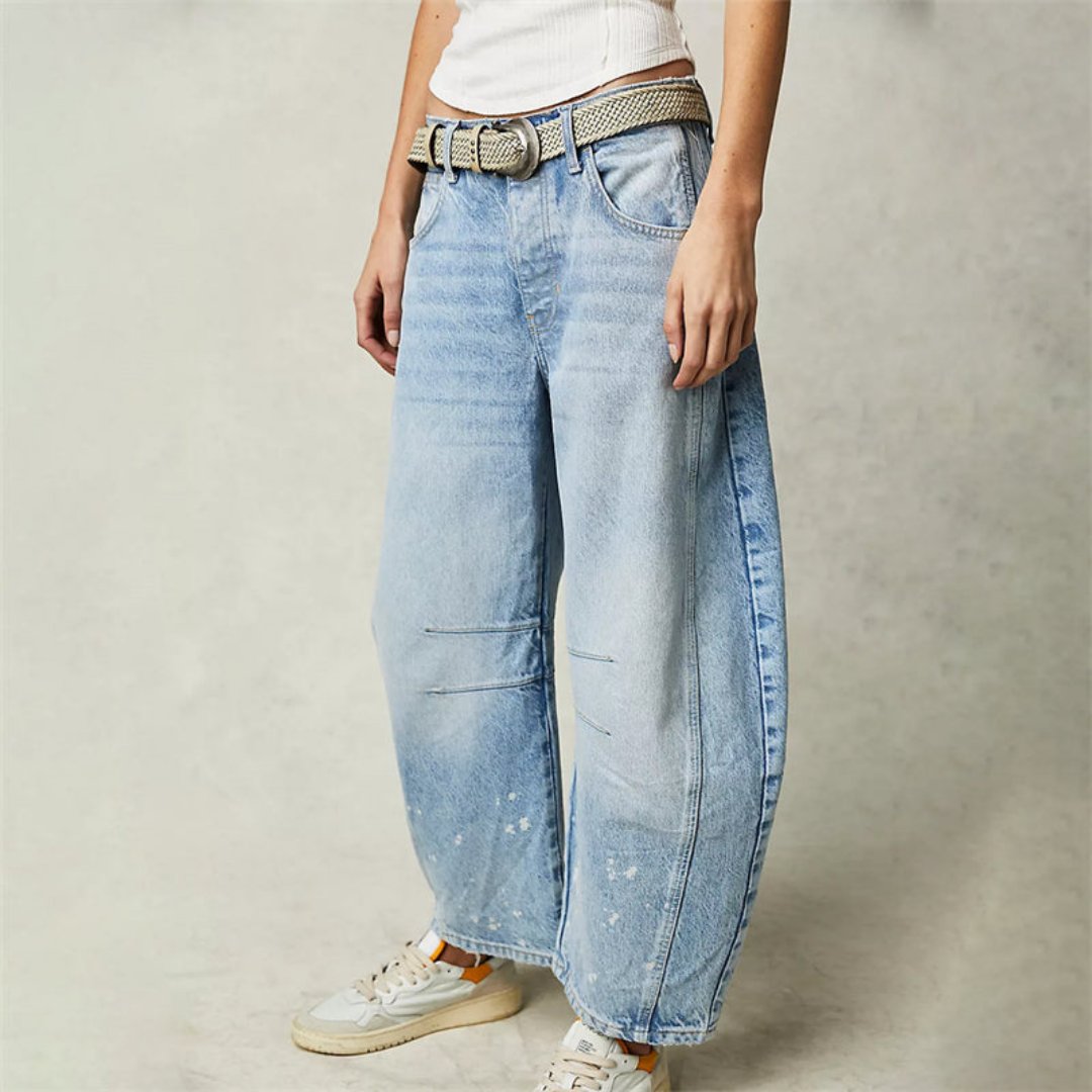 Women's light blue cropped barrel leg jeans