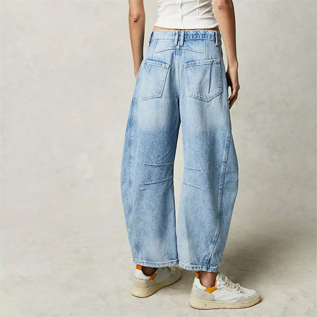 Women's light blue cropped barrel leg jeans