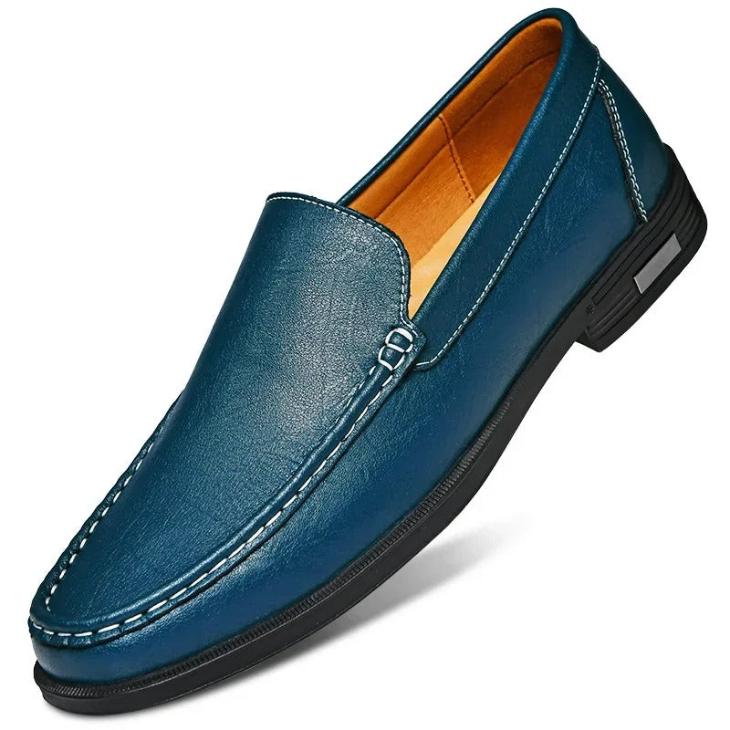 Men's brown leather dress loafers slip-on shoes