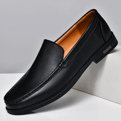 Men's brown leather dress loafers slip-on shoes