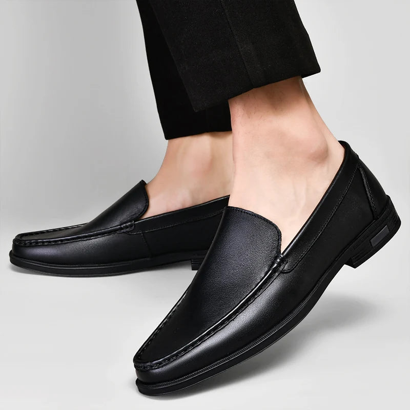 Men's brown leather dress loafers slip-on shoes