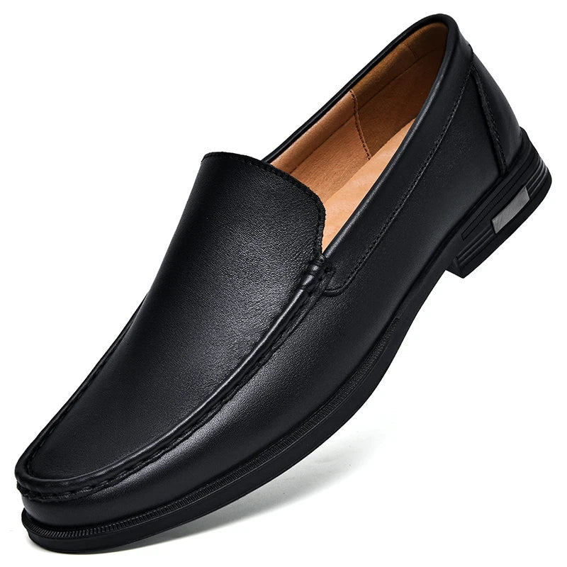 Men's brown leather dress loafers slip-on shoes