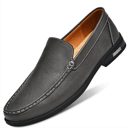 Men's brown leather dress loafers slip-on shoes