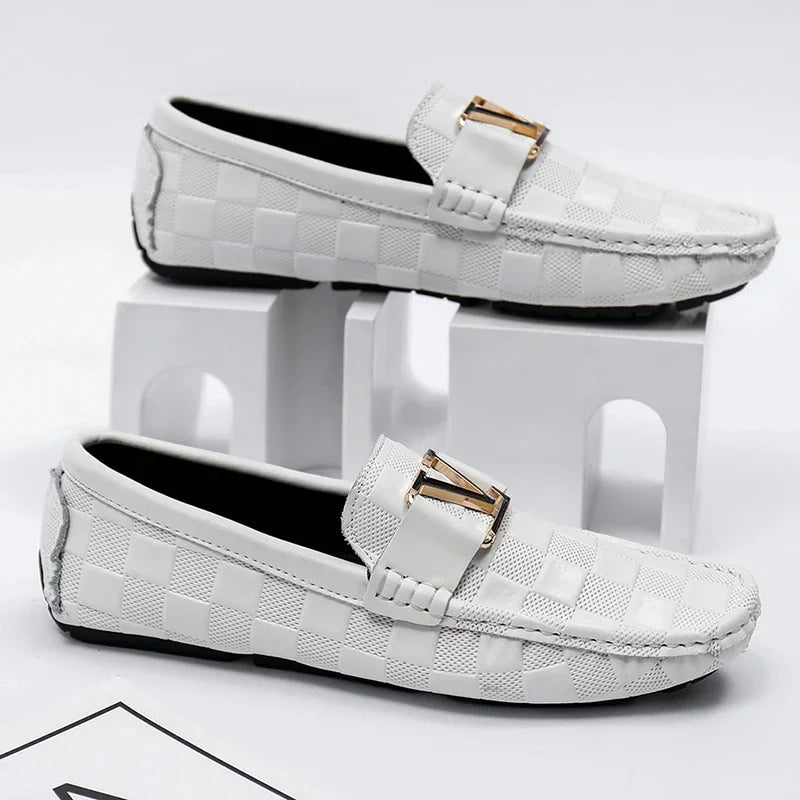 Men's black woven leather dress loafers slip-on shoes