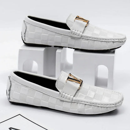 Men's black woven leather dress loafers slip-on shoes