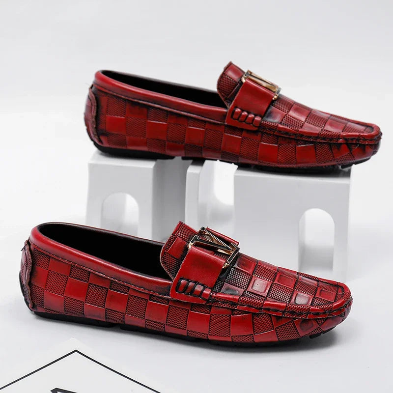 Men's black woven leather dress loafers slip-on shoes