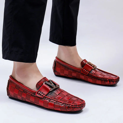 Men's black woven leather dress loafers slip-on shoes