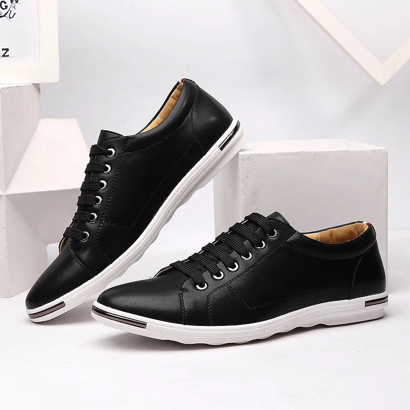 Men's white leather low-top sneakers casual dress shoes