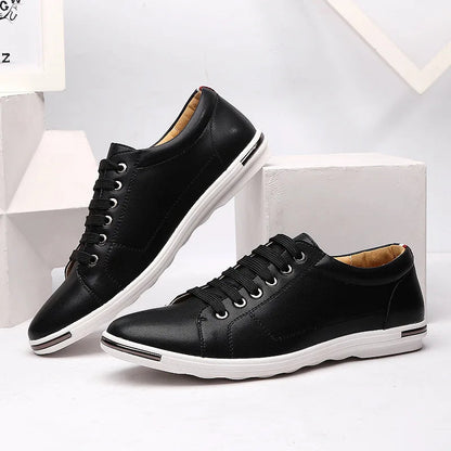 Men's white leather low-top sneakers casual dress shoes