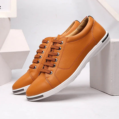 Men's white leather low-top sneakers casual dress shoes