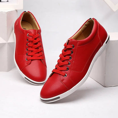 Men's white leather low-top sneakers casual dress shoes