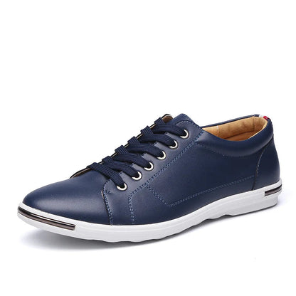 Men's white leather low-top sneakers casual dress shoes