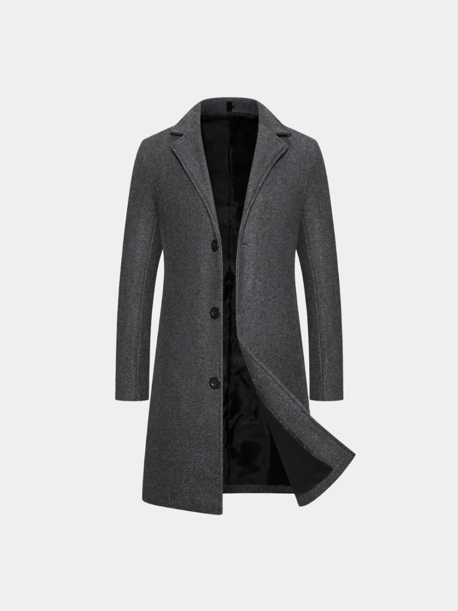 Wrap-Front Notch-Lapel Longline Coat with Set-In Pockets