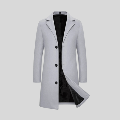 Light Gray Wrap-Front Notch-Lapel Longline Coat with Set-In Pockets