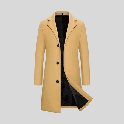 Khaki Wrap-Front Notch-Lapel Longline Coat with Set-In Pockets