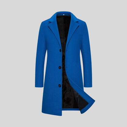 Royal Blue Wrap-Front Notch-Lapel Longline Coat with Set-In Pockets