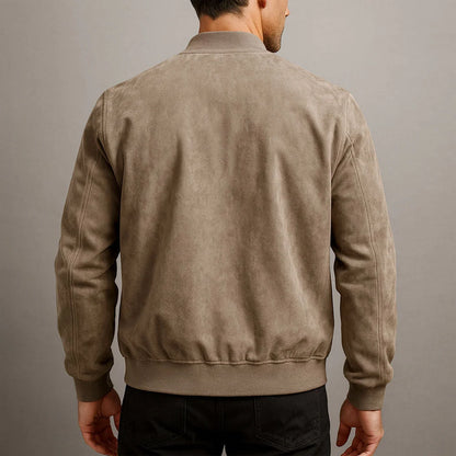 Men's Suede Bomber Jacket with Ribbed Collar and Cuffs, photo 2