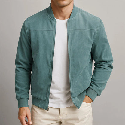 Men's Suede Bomber Jacket with Ribbed Collar and Cuffs, photo 3