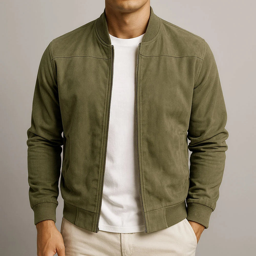 Men's Suede Bomber Jacket with Ribbed Collar and Cuffs, photo 4