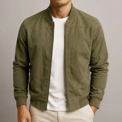 Men's Suede Bomber Jacket with Ribbed Collar and Cuffs, photo 4