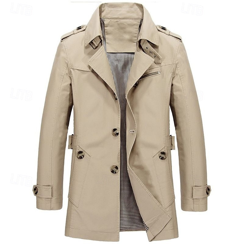Beige Refined Single-Breasted Trench Coat