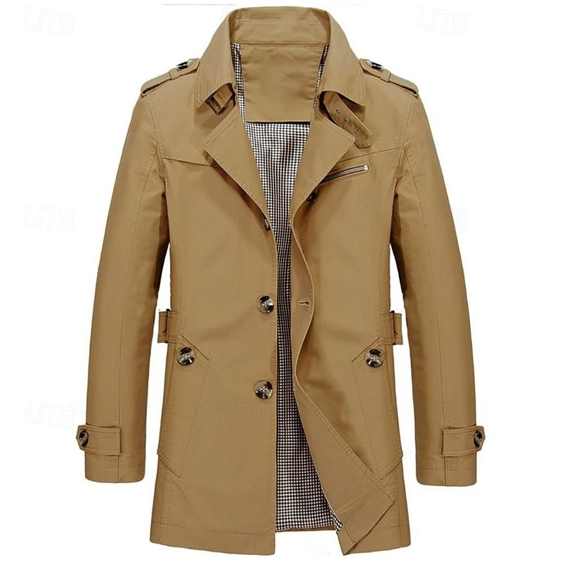 Khaki Refined Single-Breasted Trench Coat
