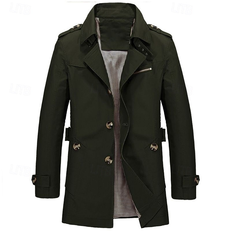 Army Green Refined Single-Breasted Trench Coat