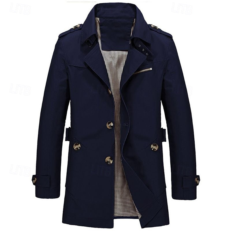 Navy Blue Refined Single-Breasted Trench Coat
