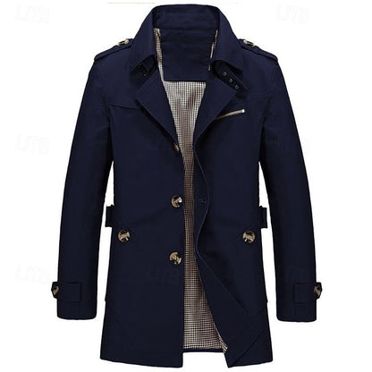 Navy Blue Refined Single-Breasted Trench Coat