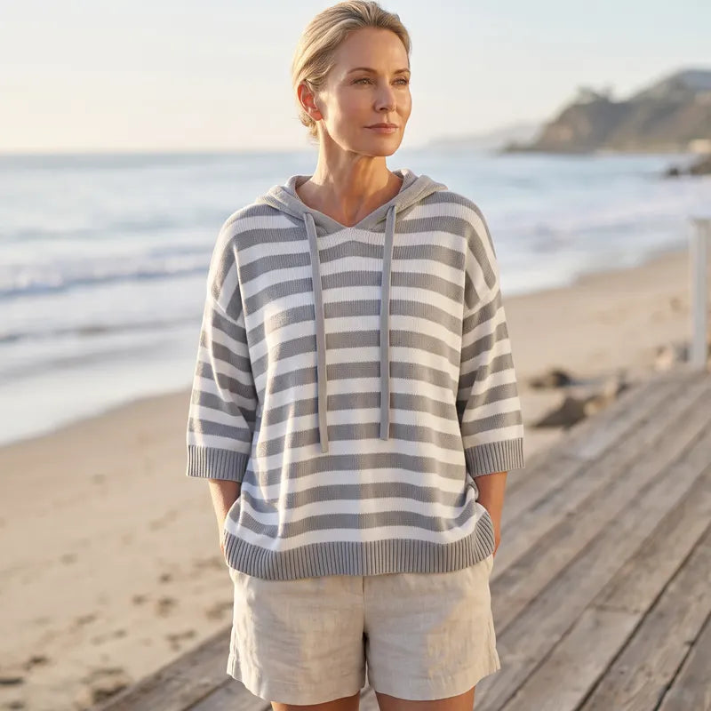Women's striped hooded sweater in red