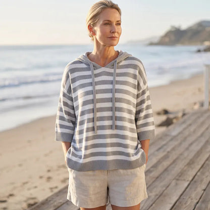 Women's striped hooded sweater in red