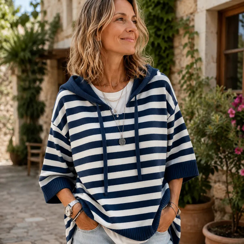 Women's striped hooded sweater in red