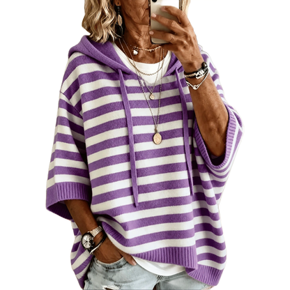 Women's striped hooded sweater in red