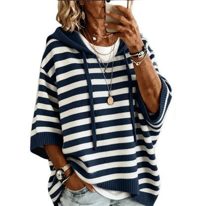 Women's striped hooded sweater in blue