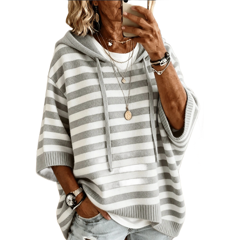 Women's striped hooded sweater in blue