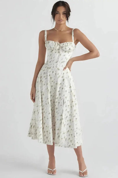 Lila | Floral Dress Corset Tie Side Slit Midi 0