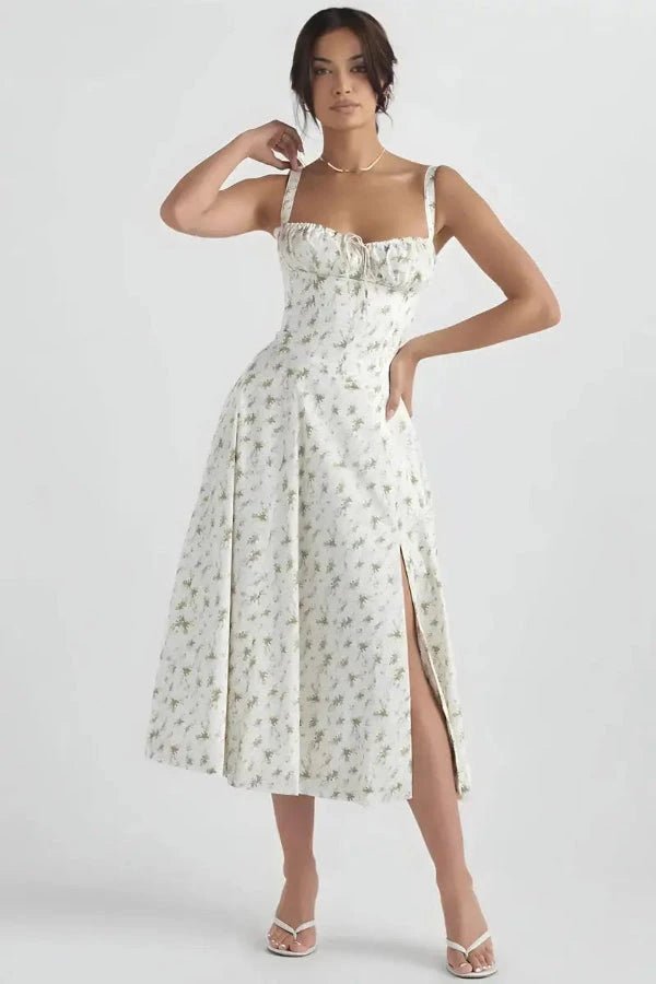 Lila | Floral Dress Corset Tie Side Slit Midi 1