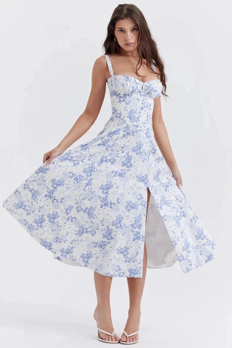 Lila | Floral Dress Corset Tie Side Slit Midi 11