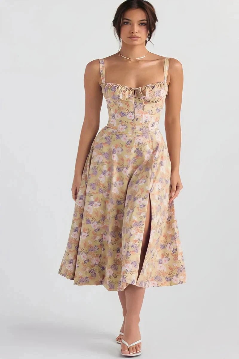 Lila | Floral Dress Corset Tie Side Slit Midi 12