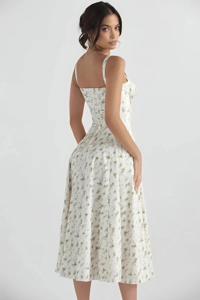 Lila | Floral Dress Corset Tie Side Slit Midi 2