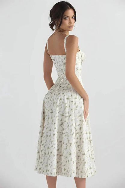 Lila | Floral Dress Corset Tie Side Slit Midi 2