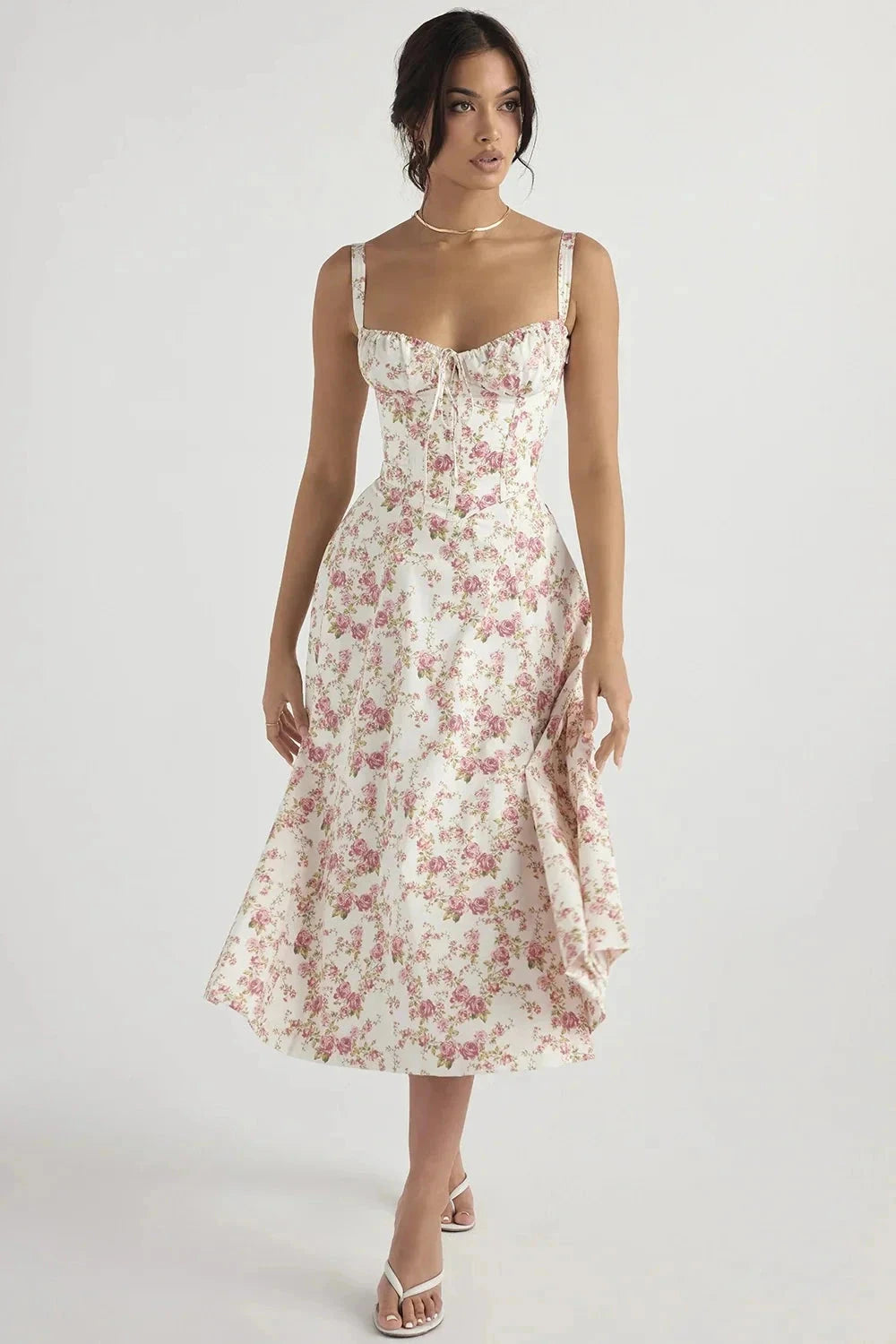 Lila | Floral Dress Corset Tie Side Slit Midi 9