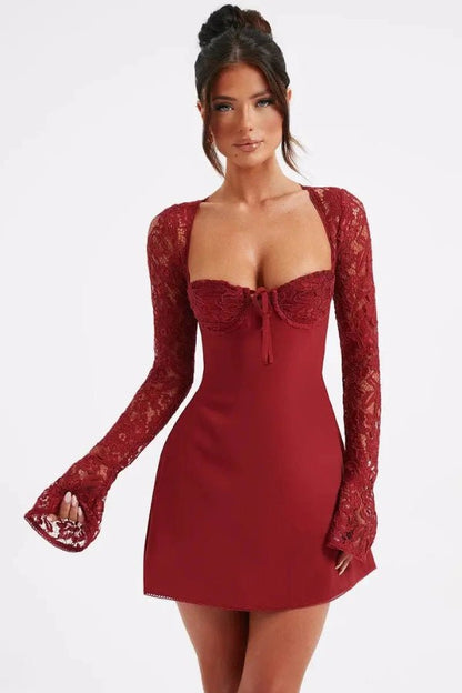 Lila | Mini Dress Lace Cupped Bust Flared Sleeves 10