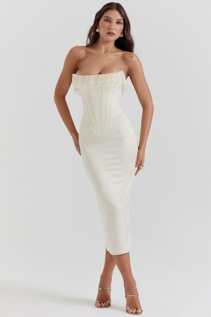 Lila | Strapless Dress Embellished Lace-Up Back 1