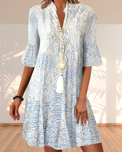 Lila | Summer Dress Boho Patterned V Neck Flare 0