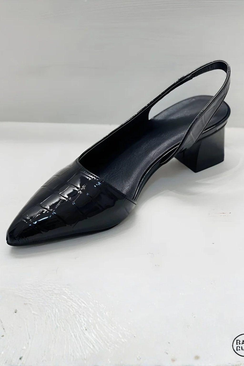 Women's black slingback pumps pointed toe low block heel