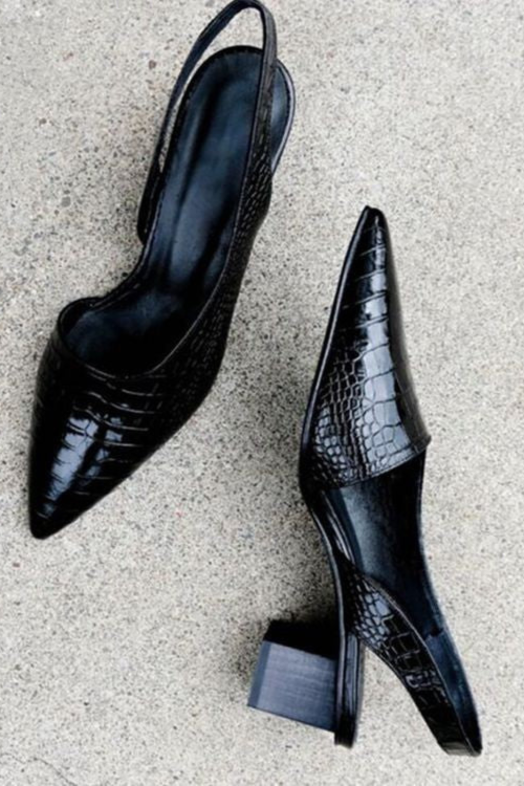 Women's black slingback pumps pointed toe low block heel