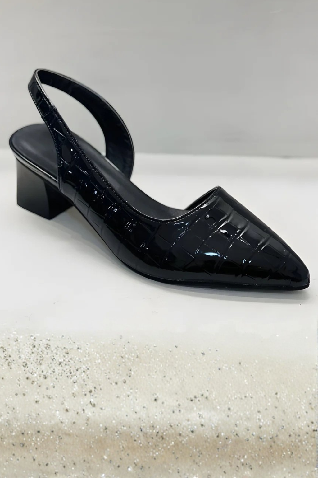 Women's black slingback pumps pointed toe low block heel